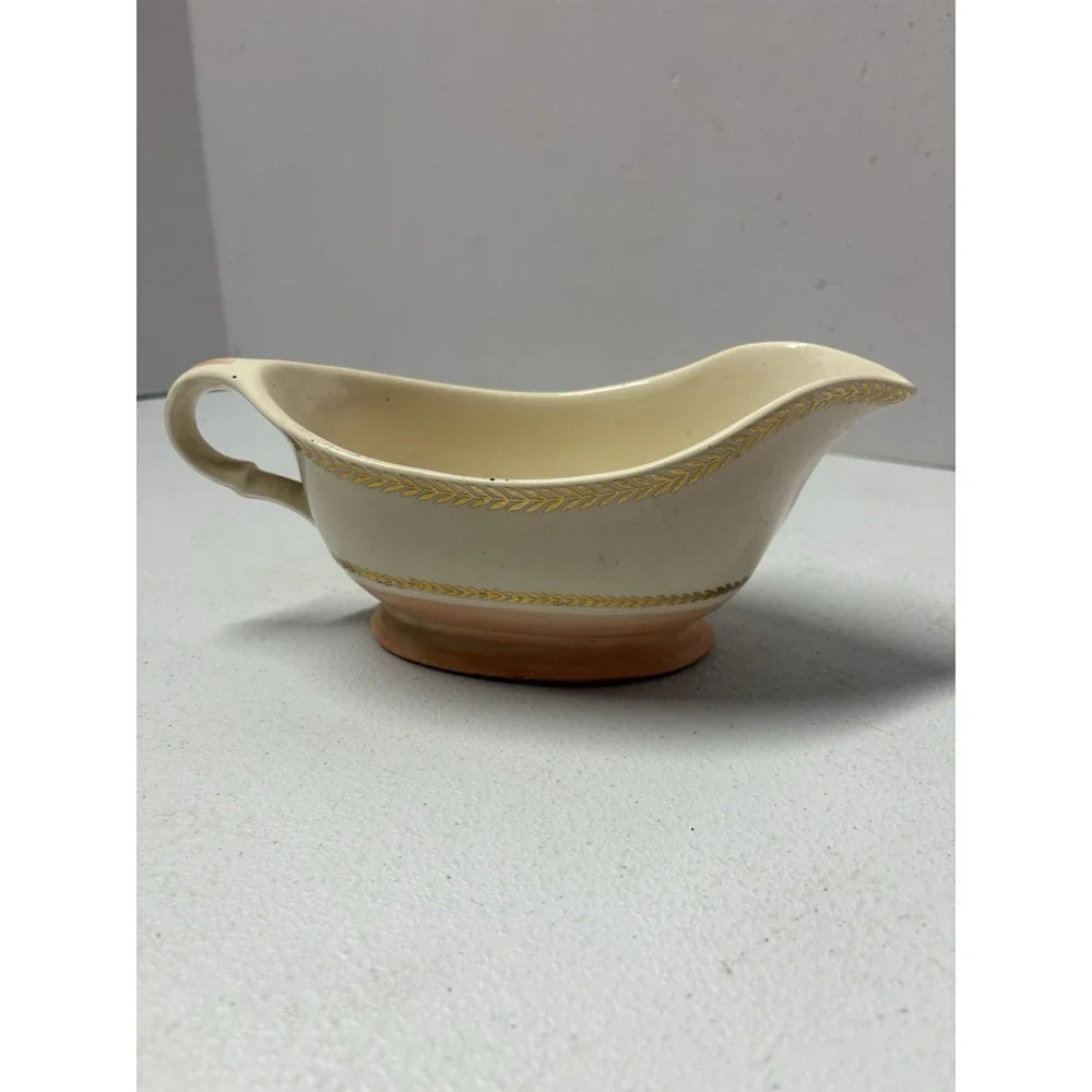 Limoges Coral Pink Candle Light Gravy Boat 22-K Gold‎ Trim Made in the USA